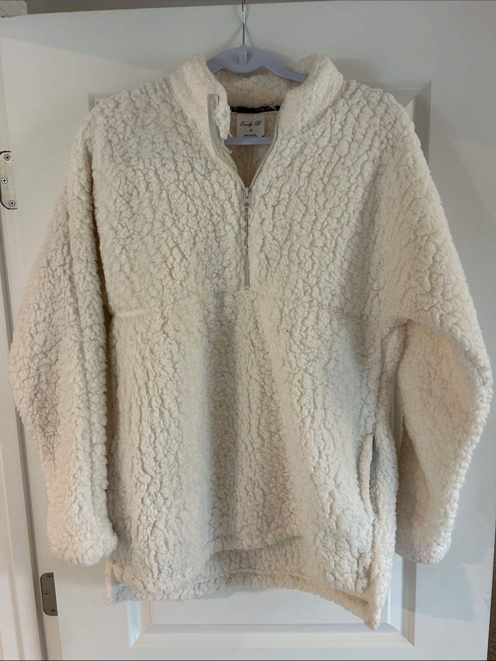 Cozy Half-Zip Teddy Jacket in Cream - Lady M